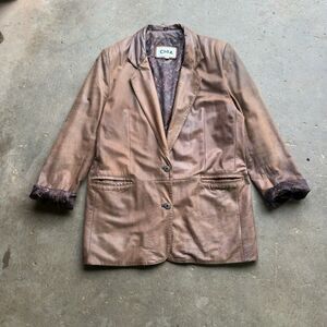 Vintage CHIA Leather Blazer Brown Paisley Lined 90s Y2K Women’s L